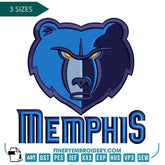Memphis Grizzlies Embroidery Design – Fierce Team Logo in 3 Sizes - FineryEmbroidery